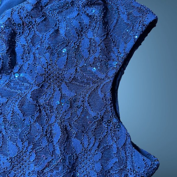 Ralph Lauren|Sheath Long Dress|Size 10|Navy Blue|Full Lace|Sequin|Lined|Stretch - Picture 11 of 16
